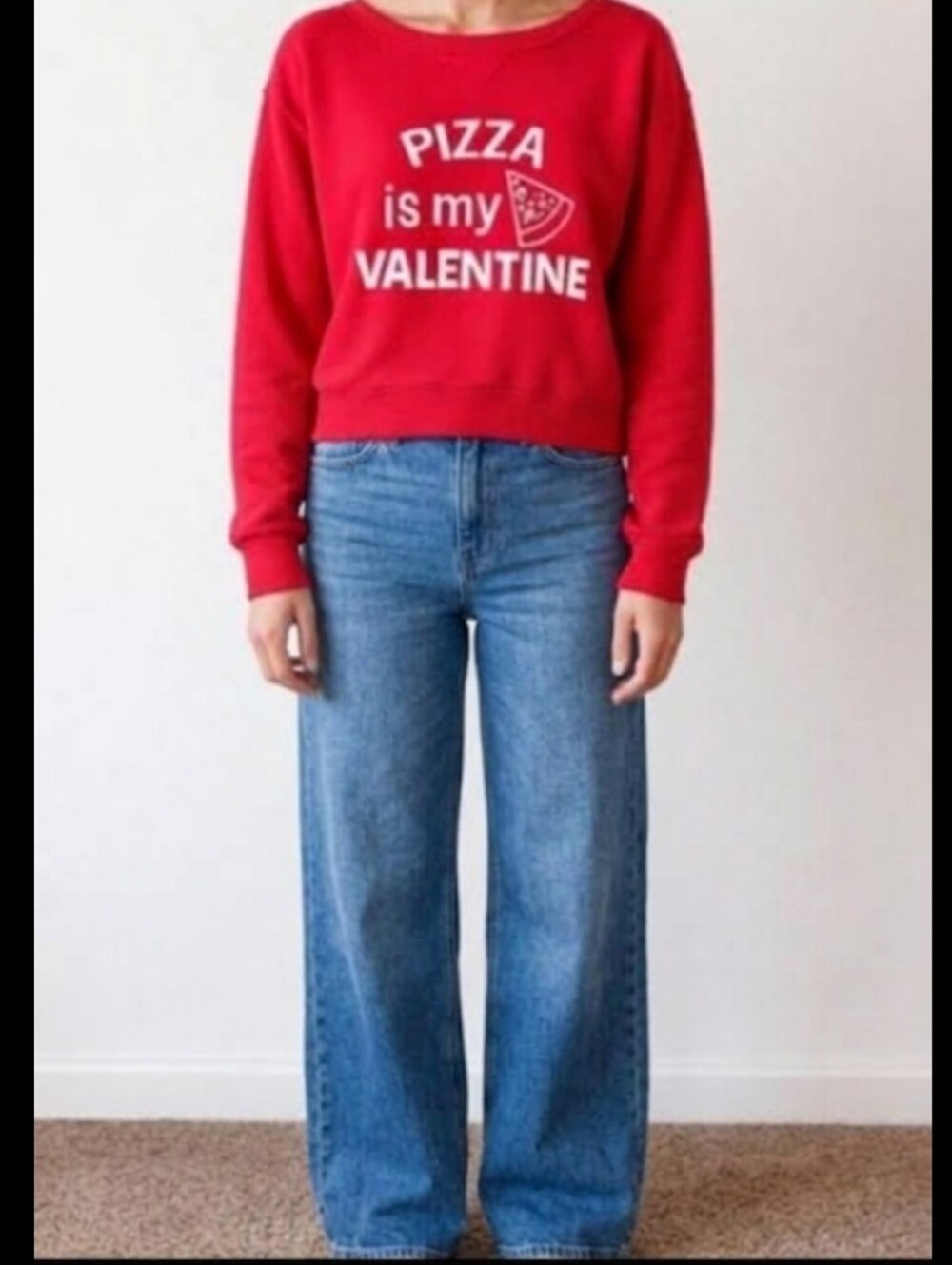 Exist Pizza is my valentine graphic red Cotton Blend pullover